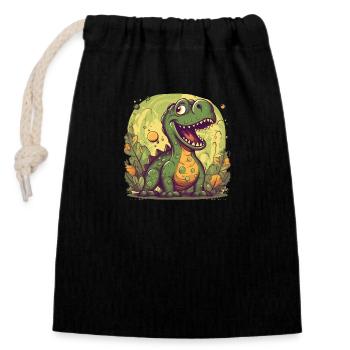 Cute dino in green, cute dinosaur motif - Closable cotton gift bag (14x20cm) - black - Front