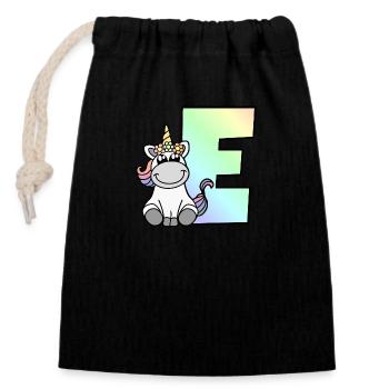 Unicorn Letter E - Closable cotton gift bag (14x20cm) - black - Front
