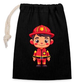 Héros en rouge le pompier - Sac cadeau en coton avec cordon (14 x 20 cm) - noir - Devant