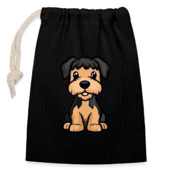 Airedale Terrier Chien Mignon - Sac cadeau en coton avec cordon (14 x 20 cm) - noir - Devant