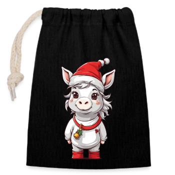 Conception de Noël de chevaux mignons de poney d’hiver - Sac cadeau en coton avec cordon (14 x 20 cm) - noir - Devant