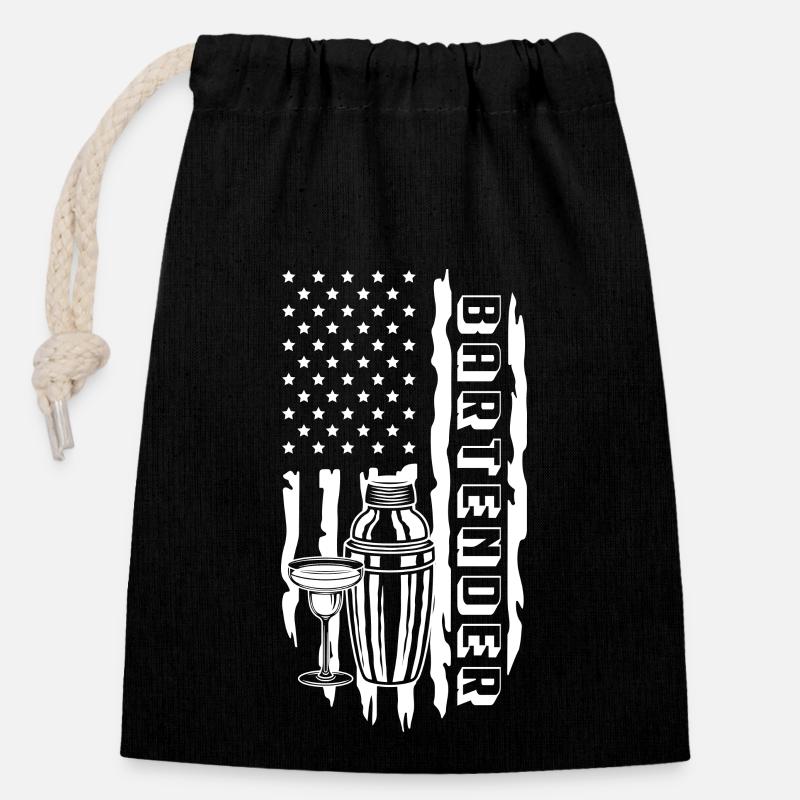 Bartender American Flag- Barkeeper - Verschließbarer Geschenkbeutel aus Baumwolle (14x20cm) - Schwarz