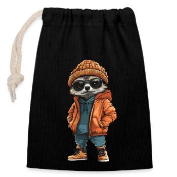 Meerkat Fashion Winter - Closable cotton gift bag (14x20cm) - black - Front