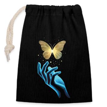 Magischer Schmetterling – Symbol für Veränderung - Verschließbarer Geschenkbeutel aus Baumwolle (14x20cm) - Schwarz - Vorne