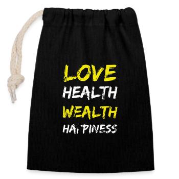love health wealth happiness - Closable cotton gift bag (14x20cm) - black - Front