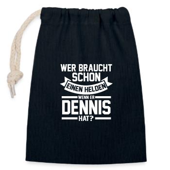 First name Dennis - Closable cotton gift bag (14x20cm) - navy - Front