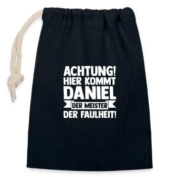 Prénom Daniel - Sac cadeau en coton avec cordon (14 x 20 cm) - bleu marine - Devant