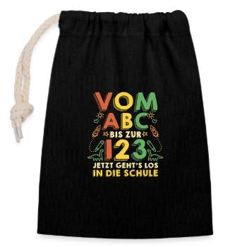 Erste Klasse Grundschule Schulbeginn Geschenk - Verschließbarer Geschenkbeutel aus Baumwolle (14x20cm) - Schwarz - Vorne