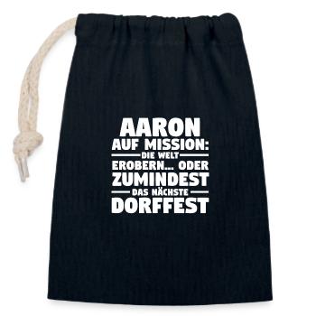 First name Aaron - Closable cotton gift bag (14x20cm) - navy - Front
