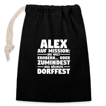 Alexander Alexandra Alexa Alex - Verschließbarer Geschenkbeutel aus Baumwolle (14x20cm) - Schwarz - Vorne