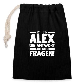 Alexander Alexandra Alexa Alex - Verschließbarer Geschenkbeutel aus Baumwolle (14x20cm) - Schwarz - Vorne