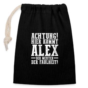 Alexander Alexandra Alexa Alex - Verschließbarer Geschenkbeutel aus Baumwolle (14x20cm) - Schwarz - Vorne