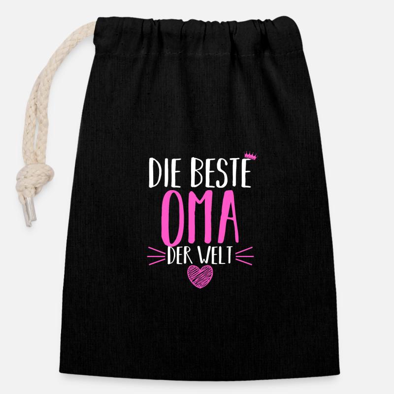 Großmutter Oma - Verschließbarer Geschenkbeutel aus Baumwolle (14x20cm) - Schwarz