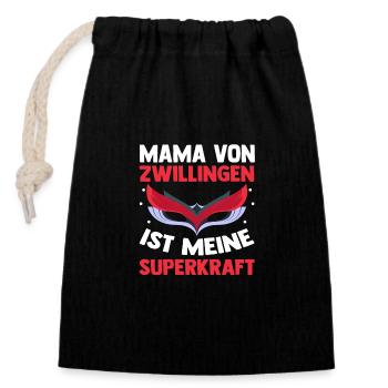 Maman de jumeaux - Sac cadeau en coton avec cordon (14 x 20 cm) - noir - Devant