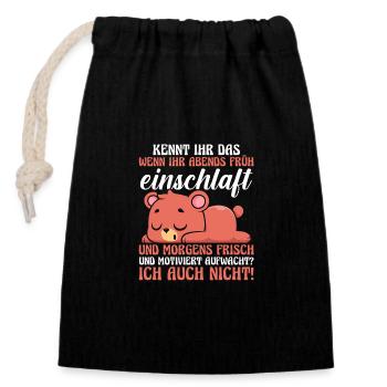 Lazy Late Riser Motivation Bear - Closable cotton gift bag (14x20cm) - black - Front