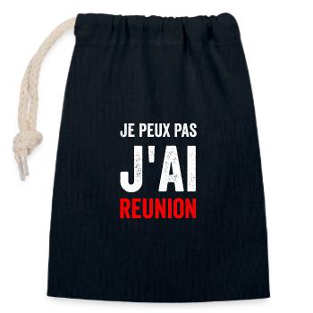 Je peux pas jai reunion - Sac cadeau en coton avec cordon (14 x 20 cm) - bleu marine - Devant
