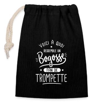 Trompette Bogosse musique musicien Trompettiste - Sac cadeau en coton avec cordon (14 x 20 cm) - noir - Devant
