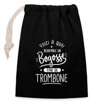 Trombone Bogosse fan musique musicien trombone - Sac cadeau en coton avec cordon (14 x 20 cm) - noir - Devant