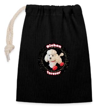 Bichon forever paillettes rond - Sac cadeau en coton avec cordon (14 x 20 cm) - noir - Devant