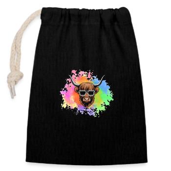Bovins vaches Bovins Highland - Sac cadeau en coton avec cordon (14 x 20 cm) - noir - Devant