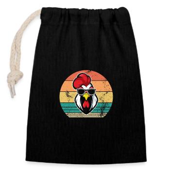 Poulet Coq - Sac cadeau en coton avec cordon (14 x 20 cm) - noir - Devant