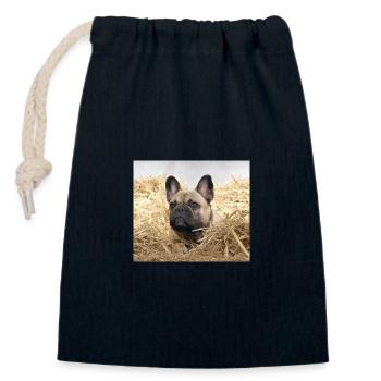 Français Vacances Bulldog Farm - Sac cadeau en coton avec cordon (14 x 20 cm) - bleu marine - Devant