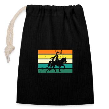 Reiten Pferde - Verschließbarer Geschenkbeutel aus Baumwolle (14x20cm) - Schwarz - Vorne