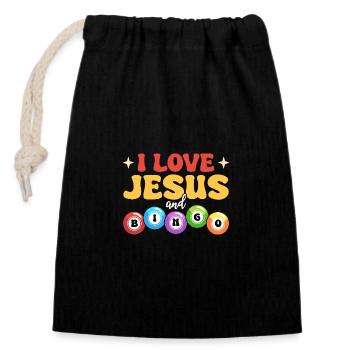 I love Jesus and bingo - Closable cotton gift bag (14x20cm) - black - Front