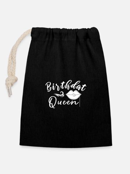 Birthday Queen Lips Script - Verschließbarer Geschenkbeutel aus Baumwolle (14x20cm) - Schwarz