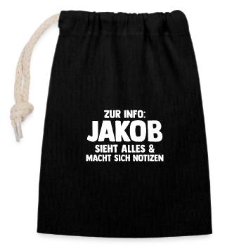 Jakob - Verschließbarer Geschenkbeutel aus Baumwolle (14x20cm) - Schwarz - Vorne