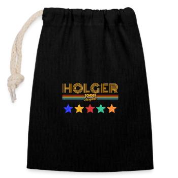 Holger - Sac cadeau en coton avec cordon (14 x 20 cm) - noir - Devant