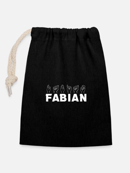 Gebärdensprache Fabian - Verschließbarer Geschenkbeutel aus Baumwolle (14x20cm) - Schwarz