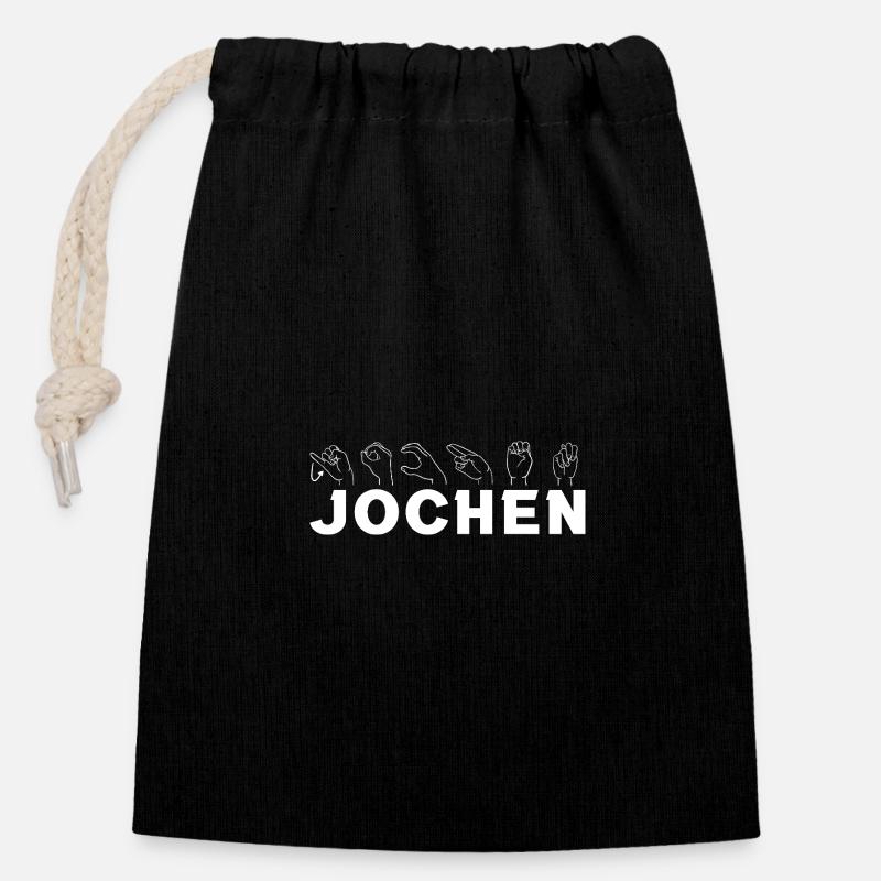 Gebärdensprache Jochen - Verschließbarer Geschenkbeutel aus Baumwolle (14x20cm) - Schwarz