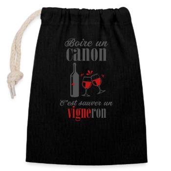 Vigneron vins raisins cave - Sac cadeau en coton avec cordon (14 x 20 cm) - noir - Devant