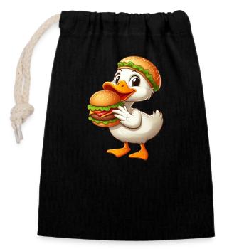 Drôle de canard hamburger de restauration rapide - Sac cadeau en coton avec cordon (14 x 20 cm) - noir - Devant