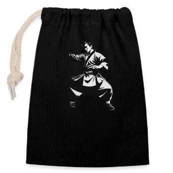 Shaolin Mönch - Kampfsport Sticker - Verschließbarer Geschenkbeutel aus Baumwolle (14x20cm) - Schwarz - Vorne