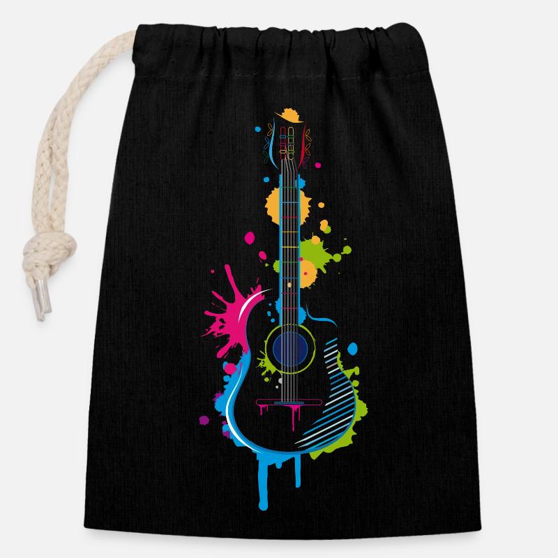Graffiti guitar - Closable cotton gift bag (14x20cm) - black