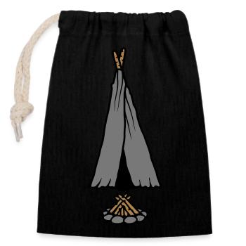 Conception de tente de feu de camp de camping - Sac cadeau en coton avec cordon (14 x 20 cm) - noir - Devant