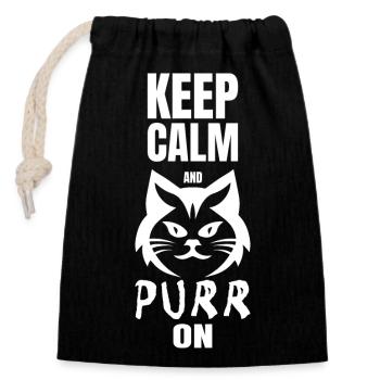 KEEP CALM AND PURR ON - Closable cotton gift bag (14x20cm) - black - Front