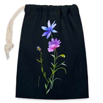 fleurs printanières, aquarelle - Sac cadeau en coton avec cordon (14 x 20 cm) - bleu marine - Devant