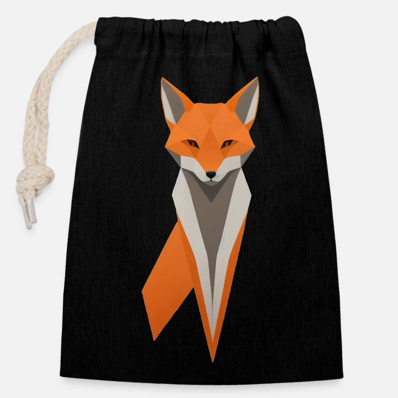 Conception géométrique du renard - Sac cadeau en coton avec cordon (14 x 20 cm) - noir