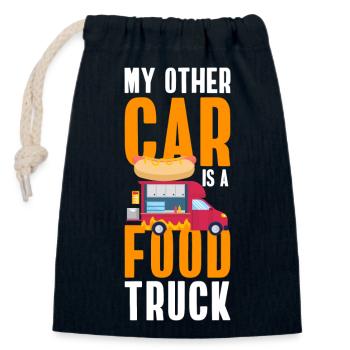 Street food, meal, meals on wheels, barbecue - Closable cotton gift bag (14x20cm) - navy - Front
