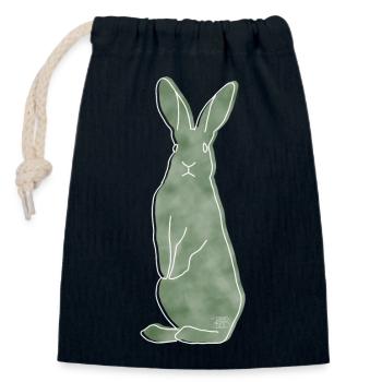 "Hase", Boho Line Art Design, Serie „Woods“ - Verschließbarer Geschenkbeutel aus Baumwolle (14x20cm) - Navy - Vorne