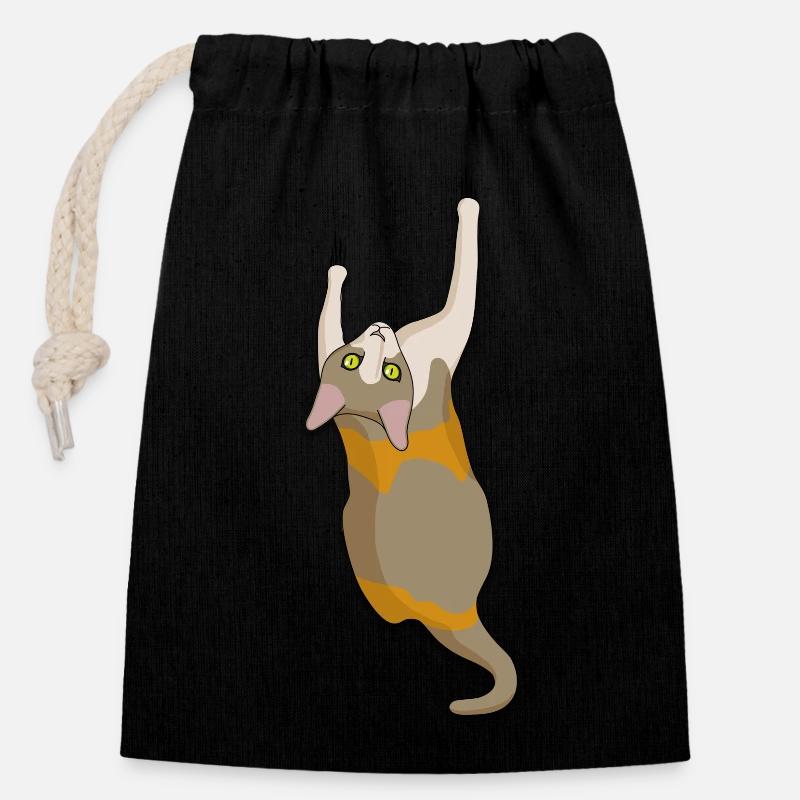 Climbing cat - Closable cotton gift bag (14x20cm) - black