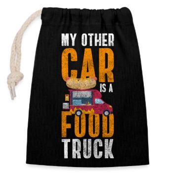 Truck Street Food Snack Truck - Closable cotton gift bag (14x20cm) - black - Front