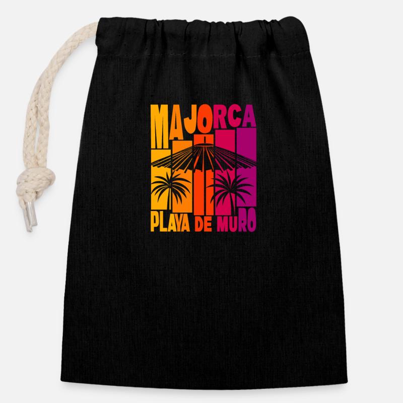 Majorque Playa de Muro - Sac cadeau en coton avec cordon (14 x 20 cm) - noir