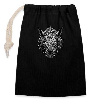 Rhinoceros Portrait Head Animal - Closable cotton gift bag (14x20cm) - black - Front