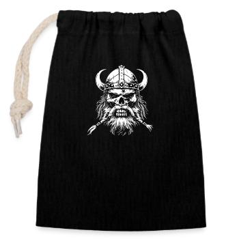 Viking Skull Valhalla - Closable cotton gift bag (14x20cm) - black - Front
