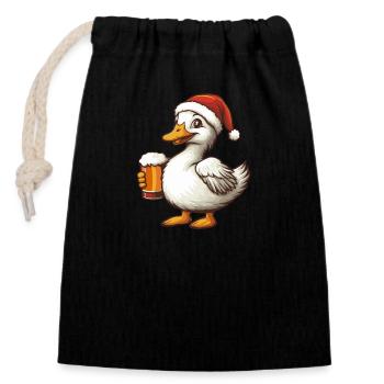 Oie Bière de Noël Drôle - Sac cadeau en coton avec cordon (14 x 20 cm) - noir - Devant