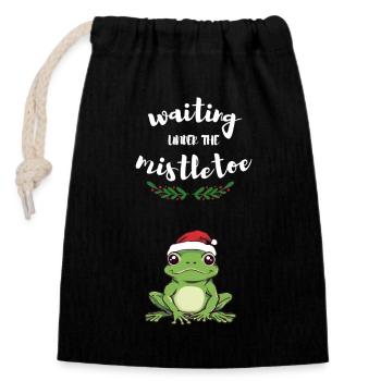Attendre sous le gui - Sac cadeau en coton avec cordon (14 x 20 cm) - noir - Devant